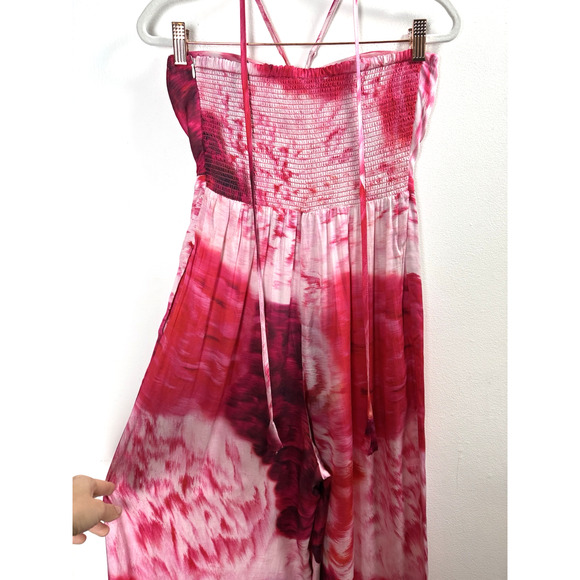 Ranna Gill Pink Rose Floral Sweetheart Wide Leg Jumpsuit Bohemian Chic Glam S - Picture 6 of 10